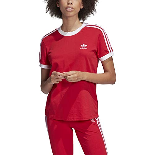 adidas Womens Essentials 3-Stripes Tee (Lush Red/White Stripes, X-Small)
