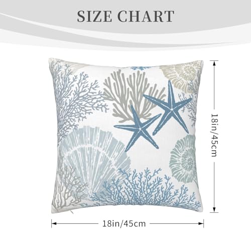 Tebjh Nautical Coastal Beach Pillow Covers 18x18 Set of 2, Ocean Themed Seashell Coral Starfish Throw Pillow Covers Outdoor Decorative Pillow Case for Couch Bed Sofa Cushion Home Decor - Image 3