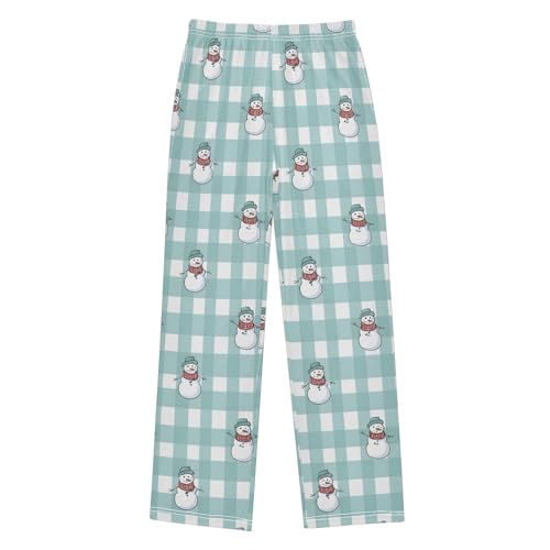 Christmas Pajama Pants Snowman Blue White Plaid Long Sleep Pants Lounge Bottoms