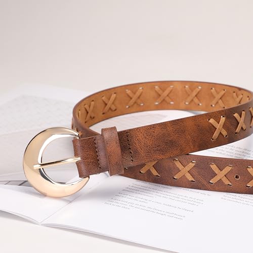 Womens Leather belt for Jeans Fashion Belt with Gold Buckle Ladies Belt for Jeans Pants Business Casual Outfits3