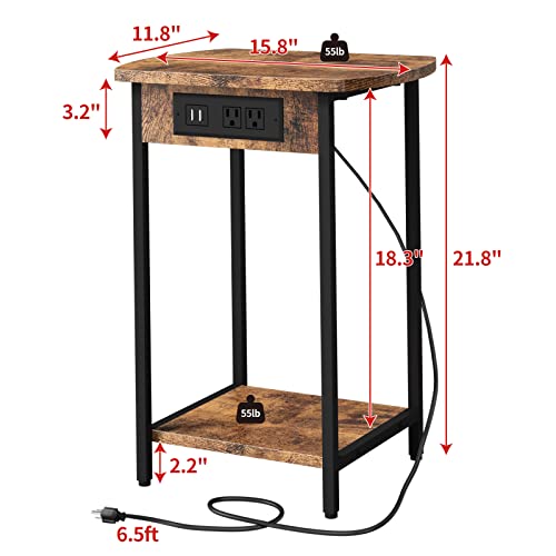 Soowery End Tables With Charging Station, Set Of 2 Side Tables With Usb Ports And Outlets, Nightstands With Storage Shelf For Living Room, Bedroom, Brown #TOP2
