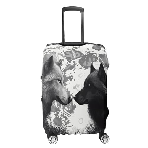 Wolves Love Under The Moon Wild Animal Printed Luggage Cover Protector, Fits 18-32 Inch Luggage4