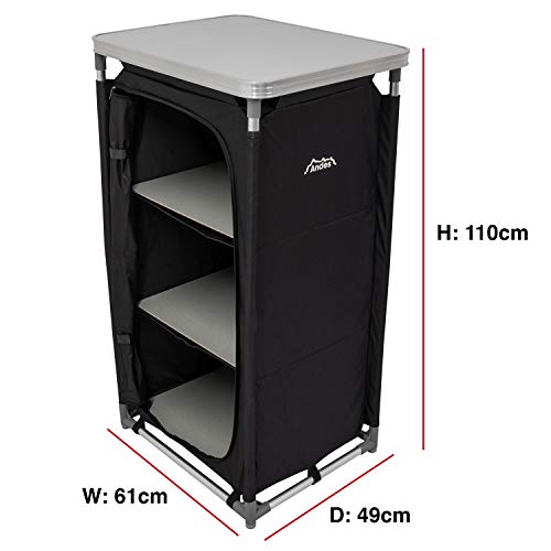 Andes Lightweight 3 Shelf Camping Cupboard, Folding Travel Storage Unit with Carry Bag, Black - Image 6
