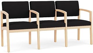 Lenox Wood Reception Waiting 3-Seat Tandem Seating/Natural Wood/Black