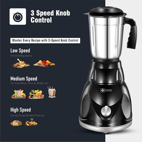 Image of Havok 750W Mixer Grinder for Kitchen with 3 Stainless Steel Jars | Heavy Duty 20000 RPM Motor Mixie for Spices Chutney Smoothies | Rust-Resistant Blade | Overload Protection | 1.5L Large Blending Jar