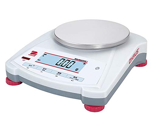 Ohaus NV422JP Compact Electronic Balance with a hand pressing a button, showing 'TARE' on the display.