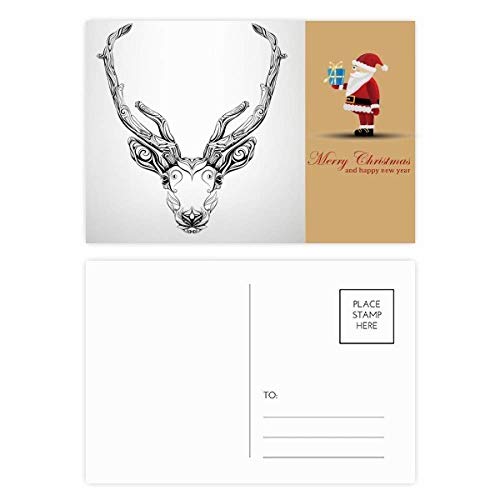 Cartes postales cerf longues cornes portrait père Noël lot de 20 pour correspondance hiver