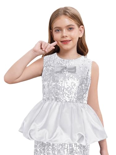 Girls Dressy Tops Sequin Glitter Peplum Blouse Trendy Formal Crew Neck Sleeveless Shirt3