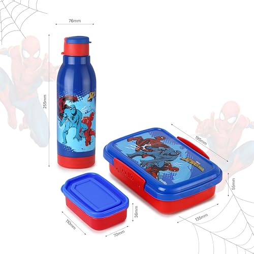 Image of CELLO Lunch On 3D Spiderman Design Kids Combo Set Red | Inner Compartment Lunch Box with Insulated Water Bottle Leak Proof Airtight Lightweight Tiffin Box Water Bottle Set for School Kids Boys Girls