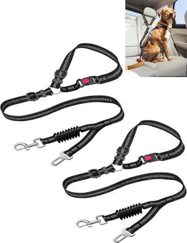 OFFAXE Hundegurt fürs Auto 2er Set – Elastischer Anschnallgurt mit 2-Punkt-Sicherung, Reflektierend & Stoßdämpfer, Universell für alle Autos & Hunde