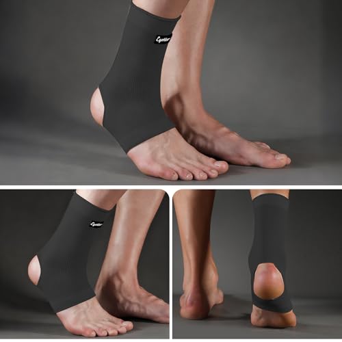 Image of eYotto Open-Heel Ankle Sleeves (1 Pair), Breathable Foot & Ankle Compression Support for Swelling, Plantar Fasciitis & Sprain Relief for Men & Women(Black)