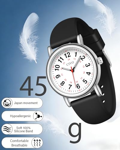 Image of CIVO Nurse Watches for Women Men: Analog Waterproof Watch with Second Hand Easy-Read Dial - Gifts for Nurses Doctors Medical Student