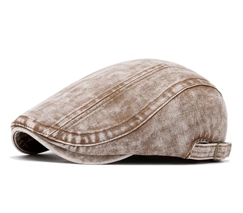 Image of Cotton Newsboy Cap,Breathable Ivy Gatsby Cabbie Beret Hat for Men's Women Driving Hunting Golf (Washed Jean Khaki)