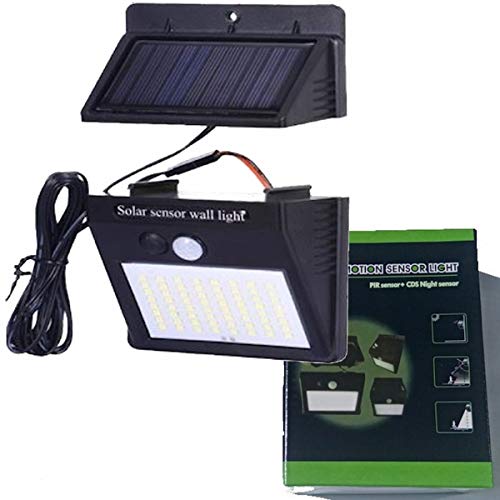 Luz solar exterior con sensor de movimiento y panel solar separado (separable), desmontable, independiente, foco led solar potente de jardín, lámpara solar de seguridad impermeable
