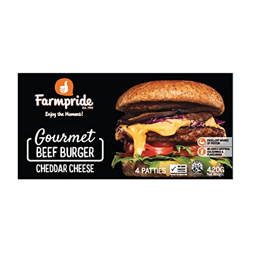 GOURMET BEEF BURGER/CHEDDAR CHEESE 420GM FARMPRIDE
