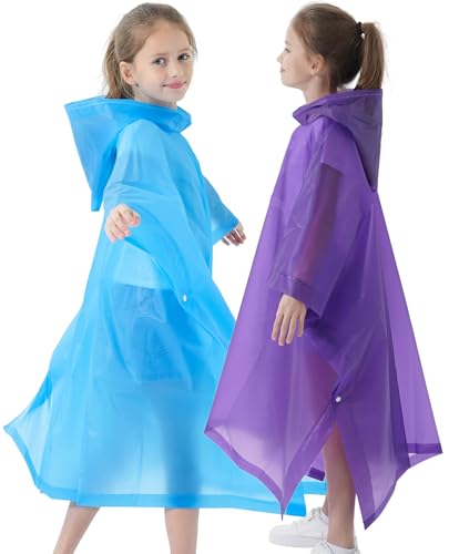Image of Rain Poncho for Kids(2 Pack) Waterproof Reusable EVA Raincoat One Size Rain Jackets for Children,Boys and Girls