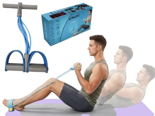 Image of YemaaR's blue grey 6 tube Exercise Equipment Set Tummy Trimmer Yoga Pedal Puller Resistance Band Tube Stretching Band & Home Workout Equipment for Men & Women Fitness Weight Loss Strength Training Gear