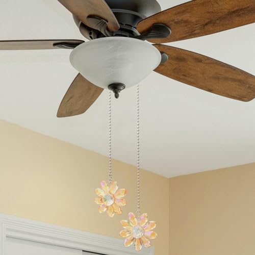 Image of LEFERS Ceiling Fan Pull Chain, 2 Pieces 1.8 inch Crystal Glass Flower Pendants with 24 inch Ceiling Fan Chain Extender and Connector (Gold)