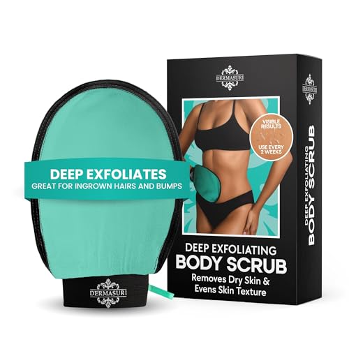 Dermasuri - Deep Exfoliating Glove - Korean Exfoliating Mitt & Body Scrubber - Keratosis Pilaris Treatment Scrub - Self Tanner Mitt & Ingrown Hair Exfoliator - Shower Gloves for Women & Men - Teal