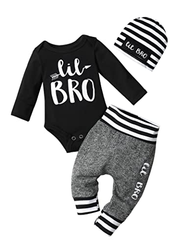 Image of Fommy Newborn Baby Boy Clothes New to The Crew Letter Print Romper+ Pants+Hat 3PCS Outfit
