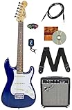 Fender Squier 24-Inch Short Scale Strat Pack - Transparent Blue Bundle with Frontman 10G Amplifier, Instrument Cable, Strap, Picks, Online Lessons, and Austin Bazaar Instructional DVD