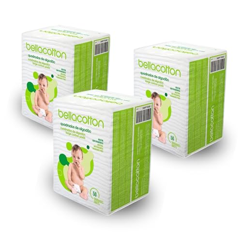 Algodão quadrado bebê Hipoalergênico Sem Prefume bellacotton 150 Unidades (3pac. c/ 50uni)