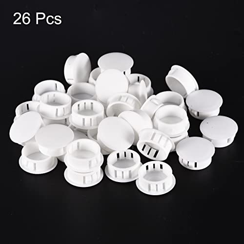 Image of uxcell 31 /32 inch Plastic Hole Plugs, 26Pcs Flush Type Panel Round Snap in Fastener Knockout Locking Plugs for Furniture Insert End Caps Panels, White