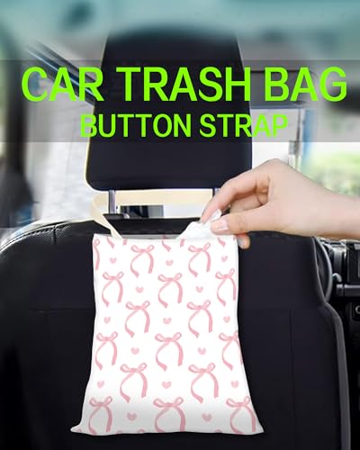 Image of Car Trash Can, Durable Hanging Car Trash Garbage Bag, Cute Automotive Garbage Cans Organizer, Cute Pink Bow