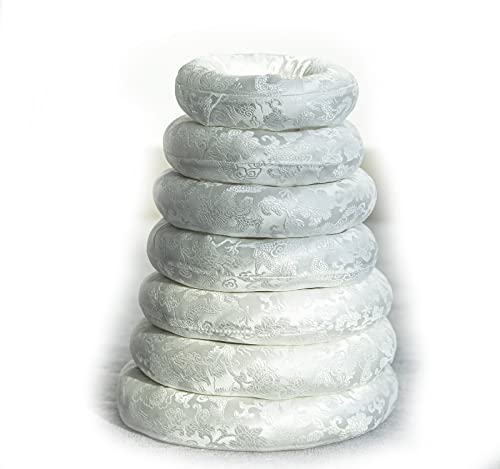 GIUIOY Singing Bowl Cushion?Silk Brocade Cushion Pillow for Tibetan/Singing Bowls?Handmade in Nepal Round Cushion for Sound Bowls?Buddhist Sound Bowl Pad (Color : White, Size : 6-12 inch)