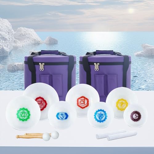 KVKA Conjunto de 7 tigelas de cristal de 15 a 30 cm, 432 hz, com design de chacra, cor base com esto