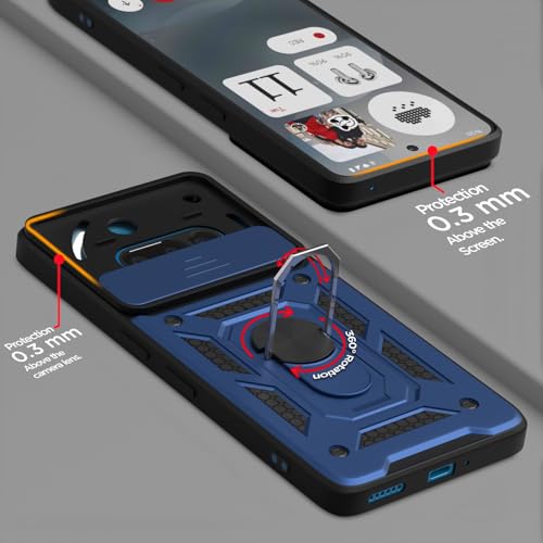 Image of Pikkme Back Cover for Nothing Phone 3a 5G | Sliding Camera Shield with Ring Stand | D10 Full Camera Protection Bumper Case (Blue) | 360 Protection Case