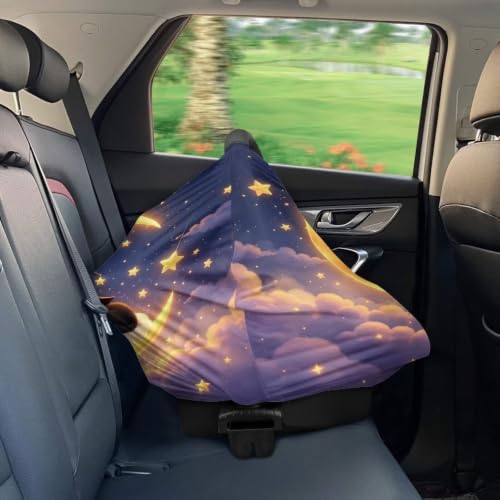 Image of Wanyint Baby Car Seat Cover Nursing Scarf Car Seat Canopy Shopping Cart High Chair Cover Protect Babies and Breastfeeding Mothers Halloween Decoration, Black Cat Witch Moon Star