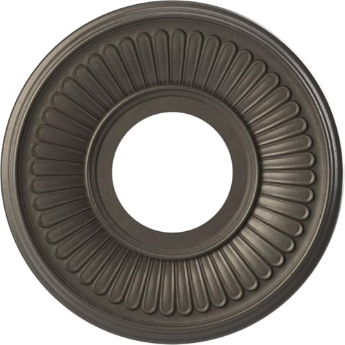 Image of Ekena Millwork CMP10BEDST Berkshire Thermoformed PVC Ceiling Medallion (Fits Canopies up to 4 1 /2 inch), 10 inchOD x 3 1 /2 inchID x 3 /4 inchP, Universal Aged Metallic Weathered Steel