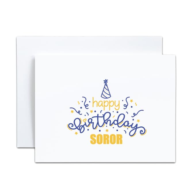 Image of Custom Made Love Birthday Sorority FOLDED Note Card Set, Birthday Women Stationary Notecard Set, Stationery For Sorority Women, Assorted Designs (Blue + Yellow)