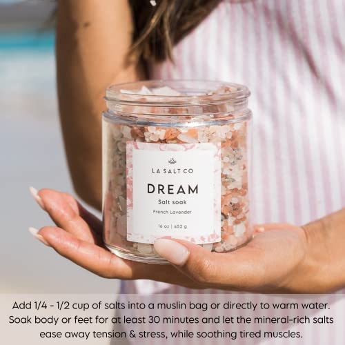 La Salt Co Aromatherapy Bath Salt Soak, Dream | Mineral-Rich Himalayan Pink Salt, Magnesium Chloride, Organic Farm-Fresh Lavender Buds & Lavender Oil | Promotes Relaxation | 16 Oz #TOP4