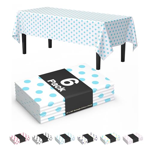 Exquisite Light Blue Polka Dot Rectangle Tablecloth 54"x108" - 48 Pack | Plastic Polka Dot Tablecloth, Disposable Table Covers Rectangle for Parties, Weddings, Holidays & Party Supplies