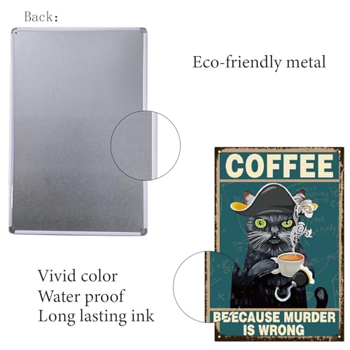 CREATCABIN Vintage Black Cat Metal Tin Sign Cat Drink Coffee Metal Hanging Wall Art Decor Coffee Quote Retro Poster Sign for Cat Lovers Coffee Home Kitchen Bathroom Cafe Bar Gifts Women 12x8 Inch - Image 3