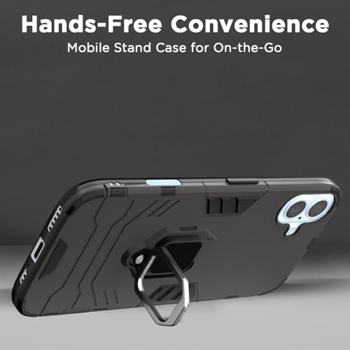 Image of Pikkme D5 Tough Armor Back Cover | 360 Protection Case | Ring Holder Stand Bumper Case for iPhone 16 (Black)