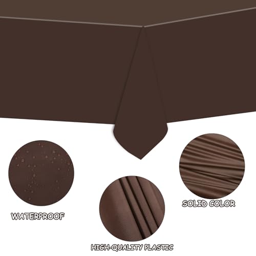 Image of CIEOVO 15 Pcs Boho Tablecloths, Gradient Brown Neutral Disposable Plastic Table Cover Waterproof Table Cloth for Birthday Bridal Baby Shower Wedding Party Tables Decoration Supplies