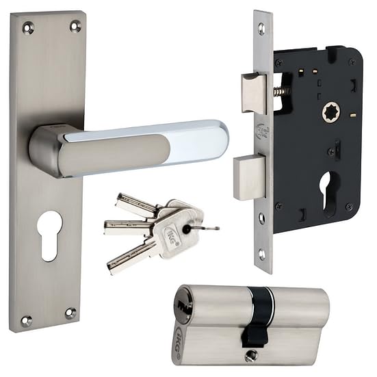 iKG Mortise Handle IMH-101 Plate 8" CYS IML05 E-BSK-60MM Combo | Zinc Alloy Handle Set for Door Color : CP+SS