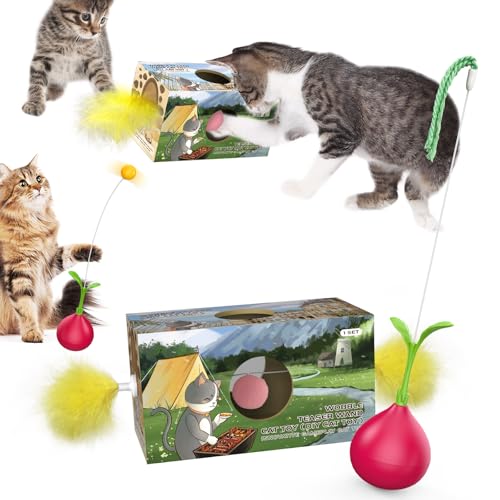 TLKNG Cat Toys for Indoor Cats Interactive Bored Kitten Wobble Teaser Wand Feather Toy Kitty Birthday Gift to Keep Them Busy