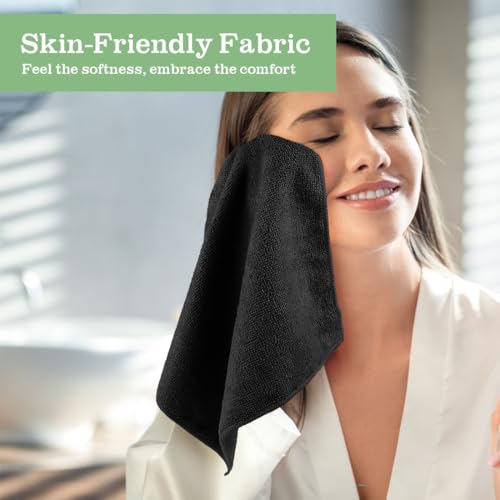 Image of UNIMADE Washcloths Bulk - 10 Pack - Face Towels (12 inch x 12 inch), Highly Soft Wash Cloths and Hand Towels, Fast Drying Multi-Purpose Microfiber Cleansing Cloths for Bathroom, Hotel, Spa, and Salon - Black
