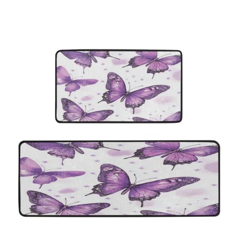 Tapis de cuisine antidérapants violet papillon en mousse 2 pièces - 2