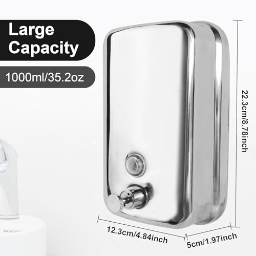 Image of Heavy Duty Soap Dispenser Wall Mount Stainless Steel Soap Dispenser Manual Liquid Pump Rust-Proof Leak Free Pump for Commercial & Home Kitchen Bathroom (34 fl.oz. /1000ml)