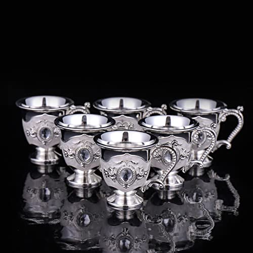 Godnoei Vintage Metal Turkish Coffee Pot Set Turkish Tea Set With 6 Luxury Coffee Cups & Craft Tea Tray Teapot For Serving Tea Zamzam Coffee Cappuccino,Gold Silver Ottoman Trim Weddin Gift #TOP2