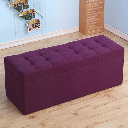 Tabouret et banc ottoman capitonné en tissu polyester aspect lin - 2