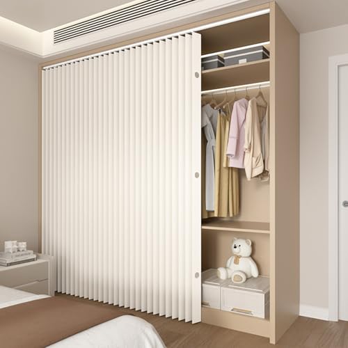 Aeovot Rideaux Armoire sur Mesure Rideau Cache Placard Cuisine Rideau Anti-Poussière pour Étagères avec Rails Coulissants Rideau Meuble Cuisine sous Evier...
