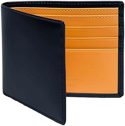 Ettinger Men's Bridle Hide Billfold Wallet with 6 Credit Card Slips - Navy Blue/Tan