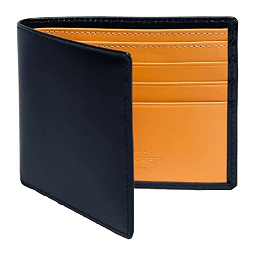 Ettinger Men's Bridle Hide Billfold Wallet With 6 Credit Card Slips - Navy Blue/Tan #TOP2