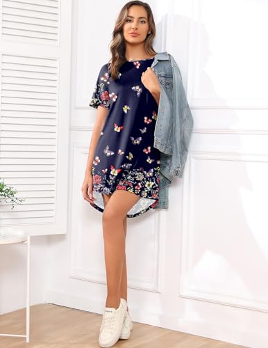 Image of Ekouaer Sleep Shirts for Women Short Sleeve Night Shirts for Sleeping Pullover Nightgown Soft Nightdress S-XXXL